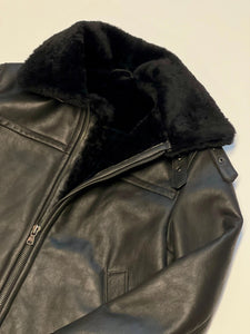 BLACK LEATHER-TRIMMED SHEARLING JACKET